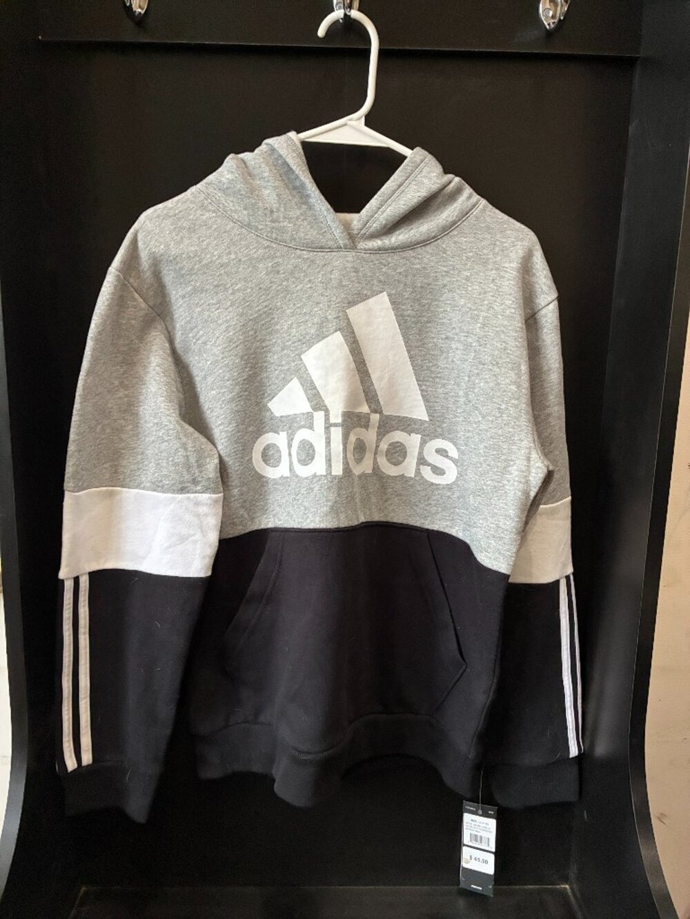 Adidas Grey, Black & White Colorblock Pullover Hoodie Size L (14/16)